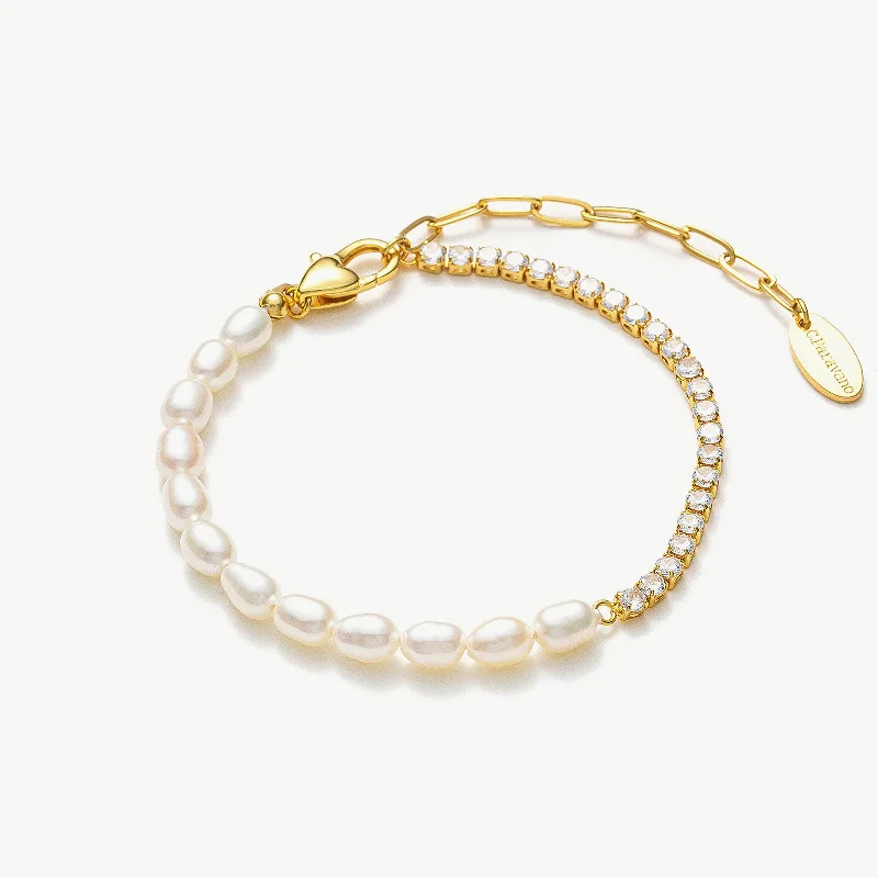 Elegant bangle bracelets with diamond-cut designs for added sparkle and elegance-Pearl Crystal Chain Bracelet