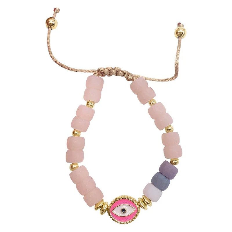 Thin bangle bracelets with mixed metals for a contemporary and versatile look-Pink Evil Eye Enamel Beaded Bolo Bracelet