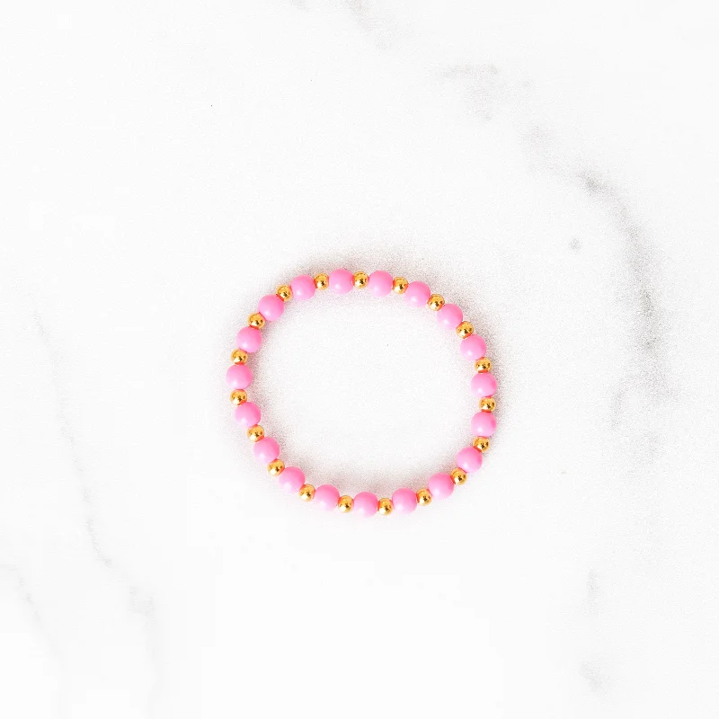 Stackable bangle bracelets with customizable charms for a personalized collection-Pink + Gold Beaded Bracelet