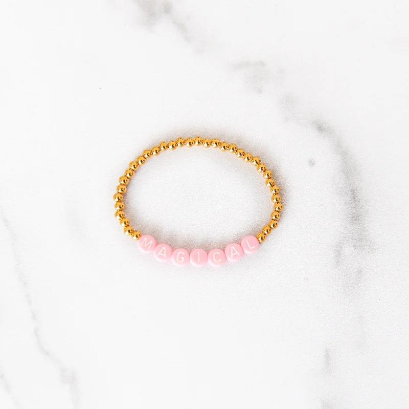 Best bangle bracelets with adjustable sizes for a comfortable and perfect fit-Pink Magical Gold Beaded Bracelet