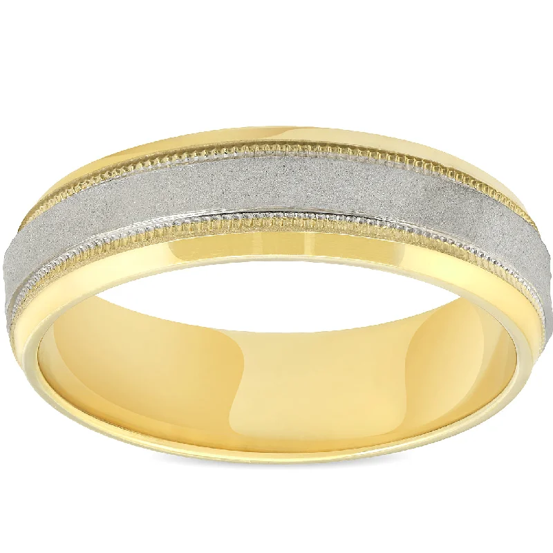 Rings with branch-inspired bands for organic -Platinum & 18k Yellow Gold 6MM Sandblast Brushed Mens Wedding Band