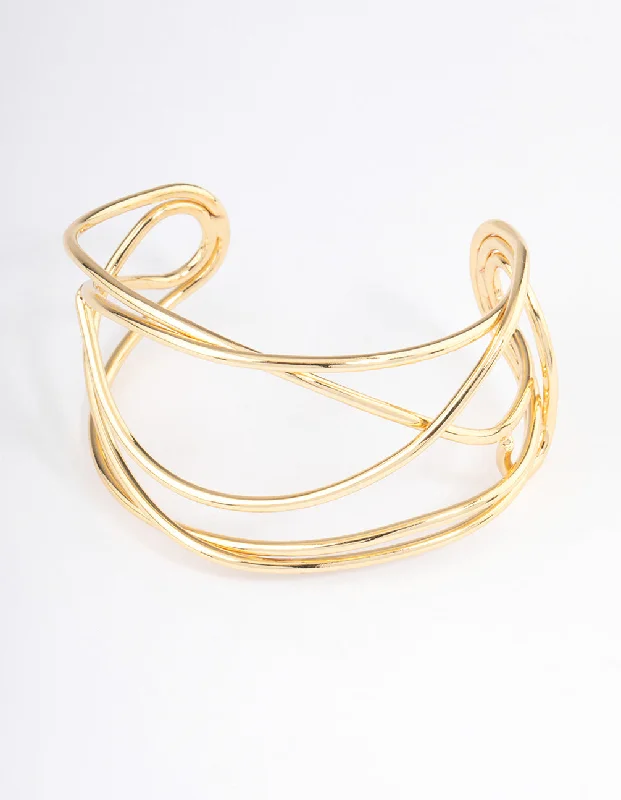 Best bangle bracelets with intricate filigree work for an artisanal, vintage vibe-Gold Plated Organic Wire Cuff Bangle