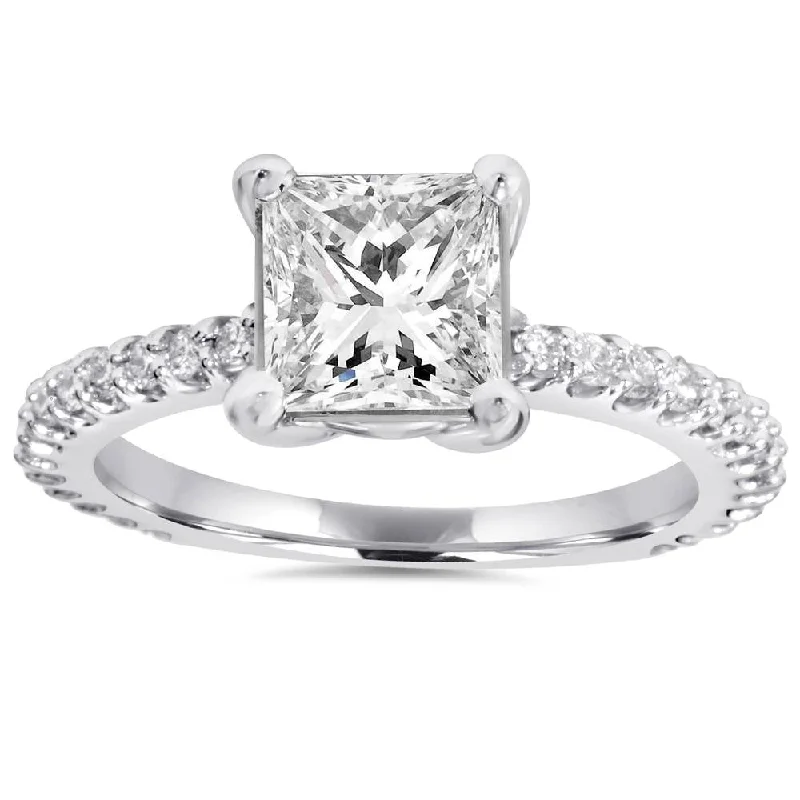 Rings with wave patterns for ocean vibes -Princess Cut Diamond 1 1/3 ct Engagement Ring 14k White Gold