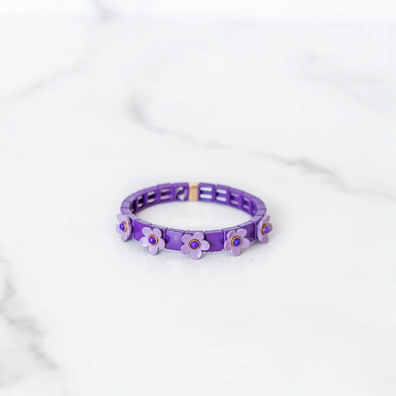 Best bangle bracelets with natural wood for a unique and earthy aesthetic-Purple Daisy Tile Bracelet