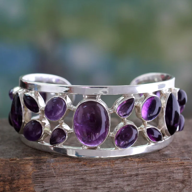 Elegant bangle bracelets with diamonds for a luxurious and sparkling accessory-Purple Harmony Amethyst Silver Cuff Bracelet