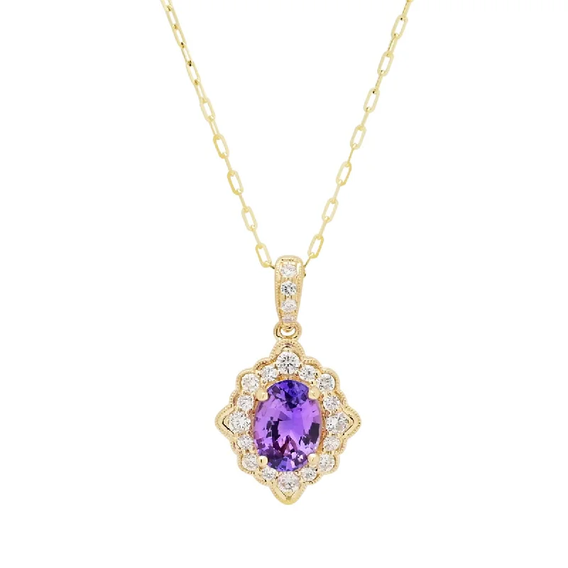 Necklaces and pendants with clear quartz for a pure and radiant look-Purple Sapphire Necklace in 14kt Yellow Gold with Diamonds (1/4ct tw)