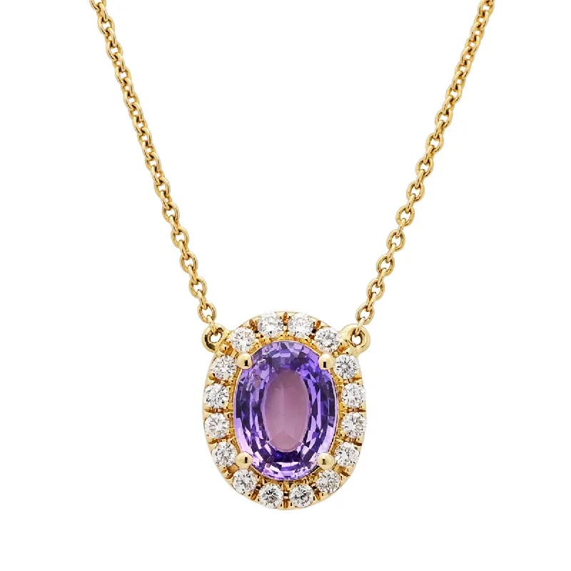 Best necklaces and pendants with opal gemstones for an iridescent glow-Purple Sapphire Necklace in 14kt Yellow Gold with Diamonds (1/4ct tw)