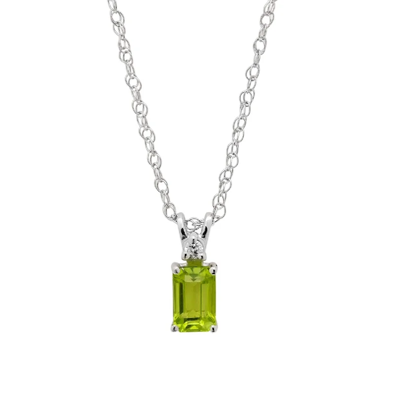 Stunning necklaces and pendants with chakra stones for healing and balance-Radiant Cut Peridot Necklace in 14kt White Gold with Diamond (.02ct)