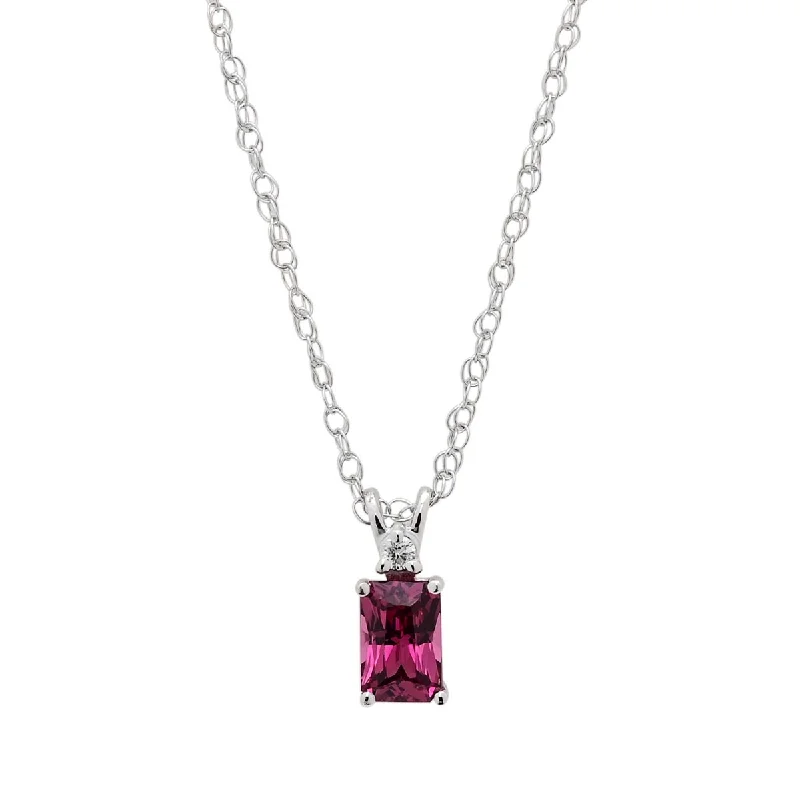 Beautiful necklaces and pendants with diamond halo settings for extra brilliance-Radiant Cut Rhodolite Garnet Necklace in 14kt White Gold with Diamond (.02ct tw)