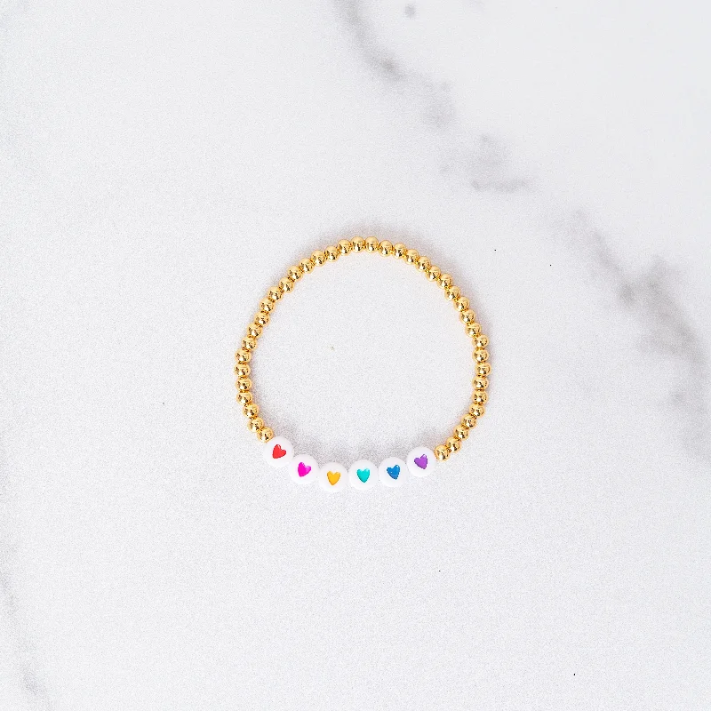 Best bangle bracelets with sapphire stones for an elegant and rich pop of color-Rainbow Heart Gold Beaded Bracelet