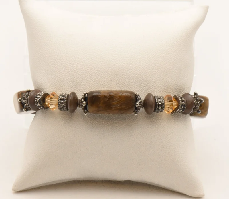 Wide bangle bracelets with animal print designs for a bold and exotic look-Rectangular Tiger's Eye Bead Elastic Bracelet