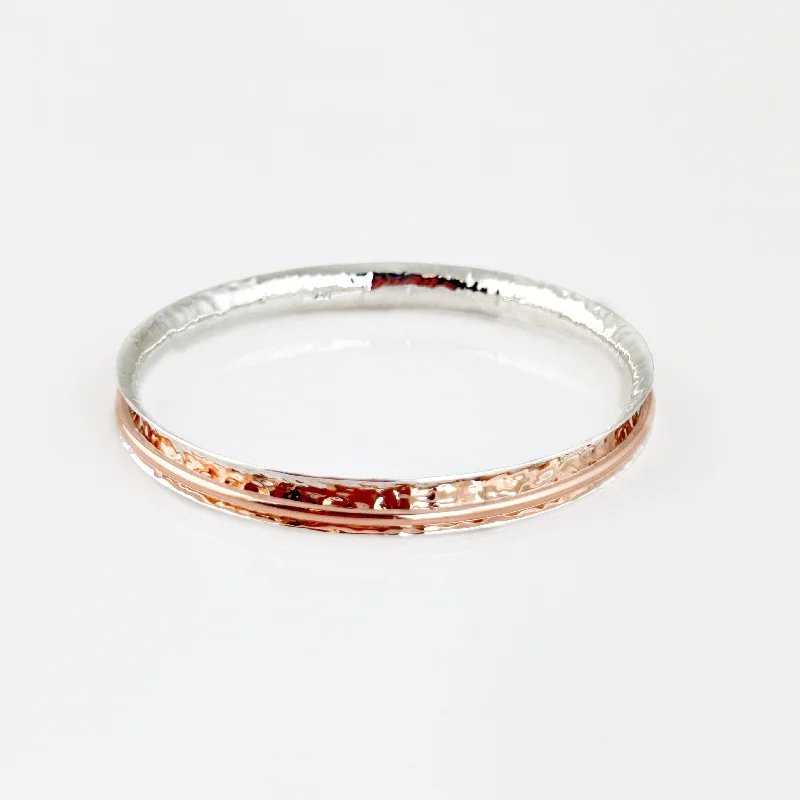 Best bangle bracelets with silver-plated finishes for an affordable and stylish accessory-Hammered Copper + Sterling Bangle