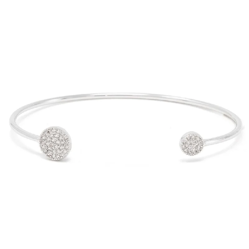 Wide bangle bracelets with bohemian designs for a bold and carefree style-Thin Bangle Rhodium Plated with Pave Circles