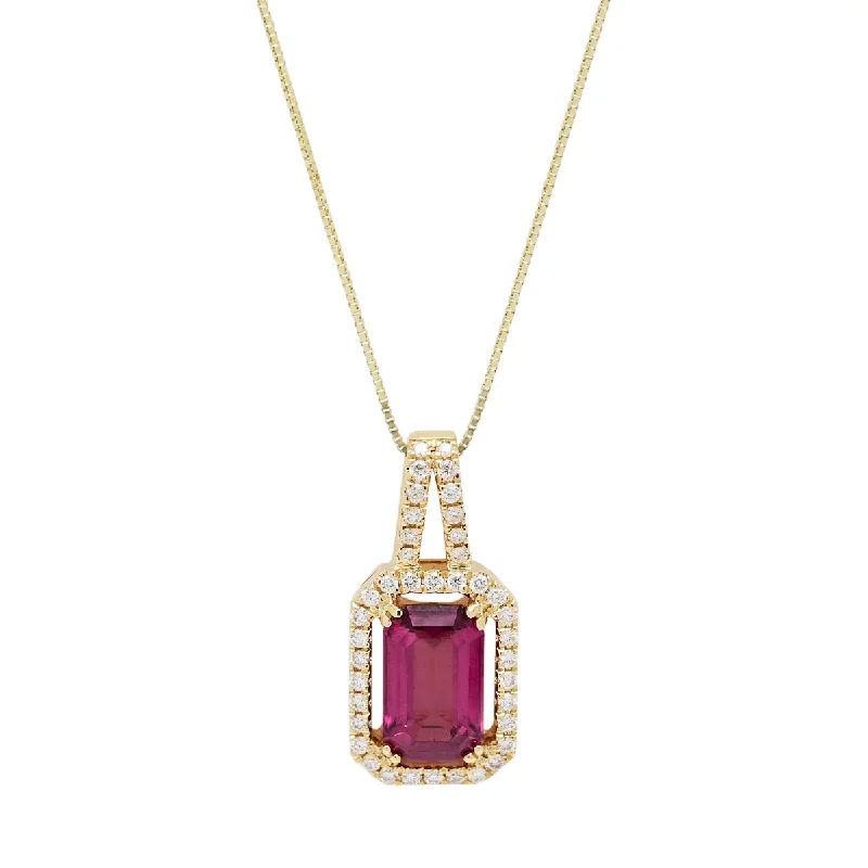 Stylish necklaces and pendants with diamonds for a glamorous and elegant look-Rhodolite Garnet Necklace in 14kt Yellow Gold with Diamonds (1/5ct tw)