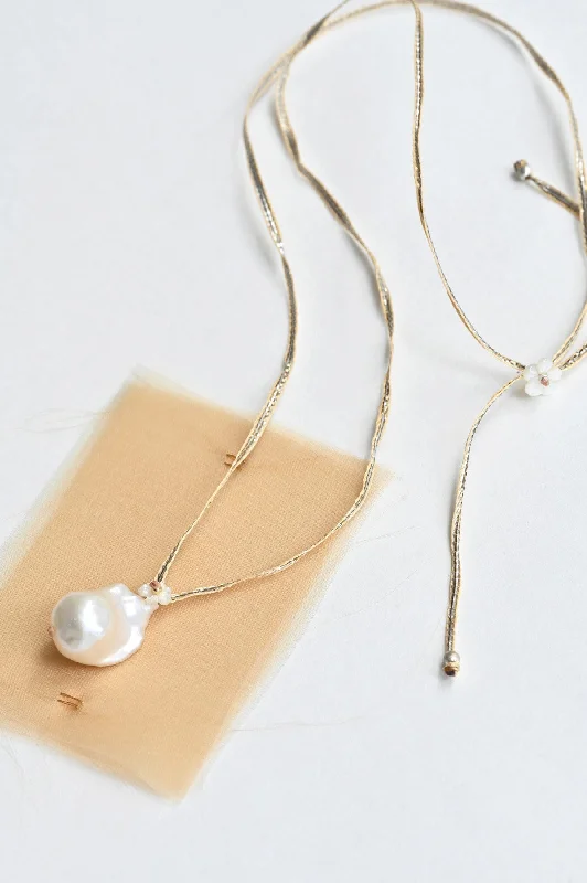 Best necklaces and pendants with floral designs for a feminine and elegant feel-Baroque Pearl on Ribbon Necklace