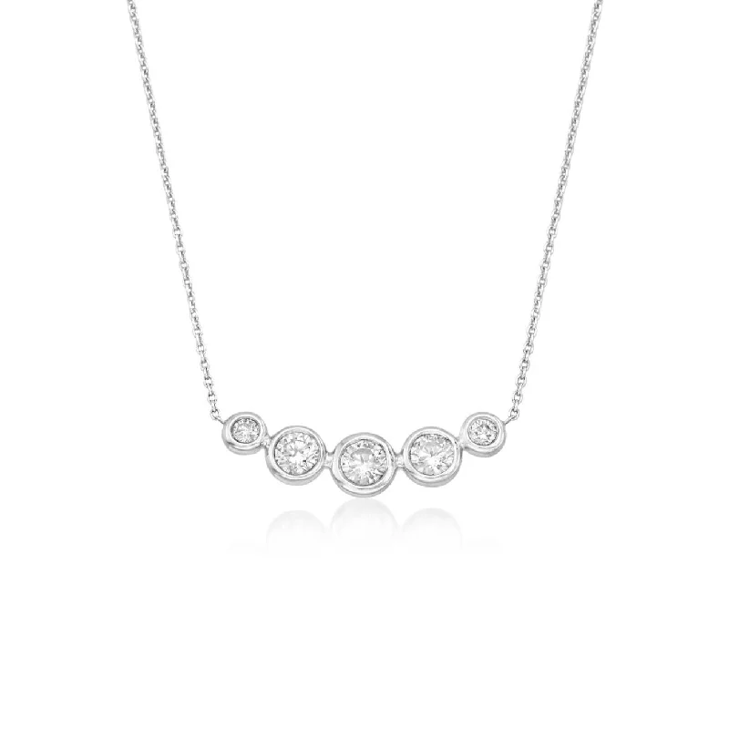 Necklaces and pendants with engraved messages for a deeply personal, sentimental gift-Roberto Coin Classic Diamond 18K White Gold Five Diamond Bezel Necklace