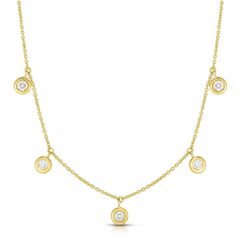 Elegant necklaces and pendants with infinity symbols for timeless designs-Roberto Coin Diamonds by the Inch Five Diamond Drop Station Necklace in 18K Yellow Gold