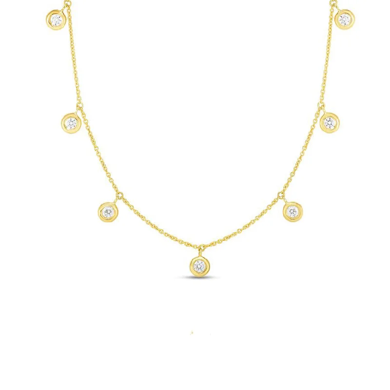 Personalized necklaces and pendants with coordinates for a meaningful location-based gift-Roberto Coin Diamonds by the Inch Seven Diamond Drop Station Necklace in 18K Yellow Gold