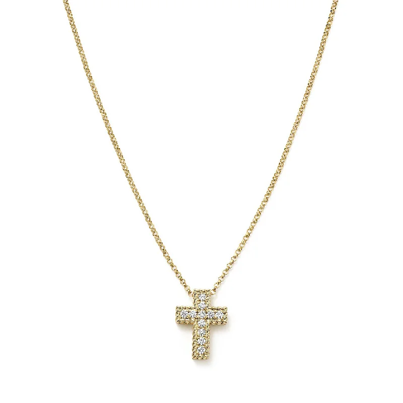 Necklaces and pendants with custom designs for a completely unique jewelry piece-Roberto Coin New Barocco 18K Yellow Gold Diamond Cross Pendant