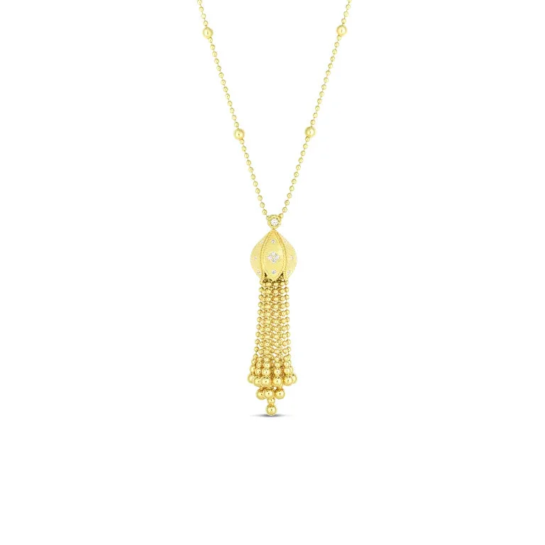 Stunning necklaces and pendants with chakra stones for healing and balance-Roberto Coin Princess Diamond 18K Yellow Gold Tassel Necklace