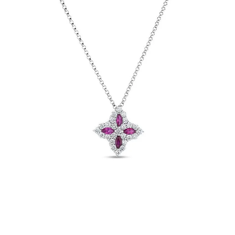 Best necklaces and pendants with adjustable chains for a customizable fit-Roberto Coin Princess Flower 18K White Gold Diamond and Ruby Pendant