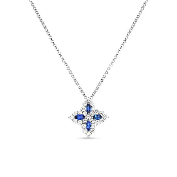 Necklaces and pendants with infinity love symbols for an eternal, romantic gesture-Roberto Coin Princess Flower 18K White Gold Sapphire and Diamond Necklace