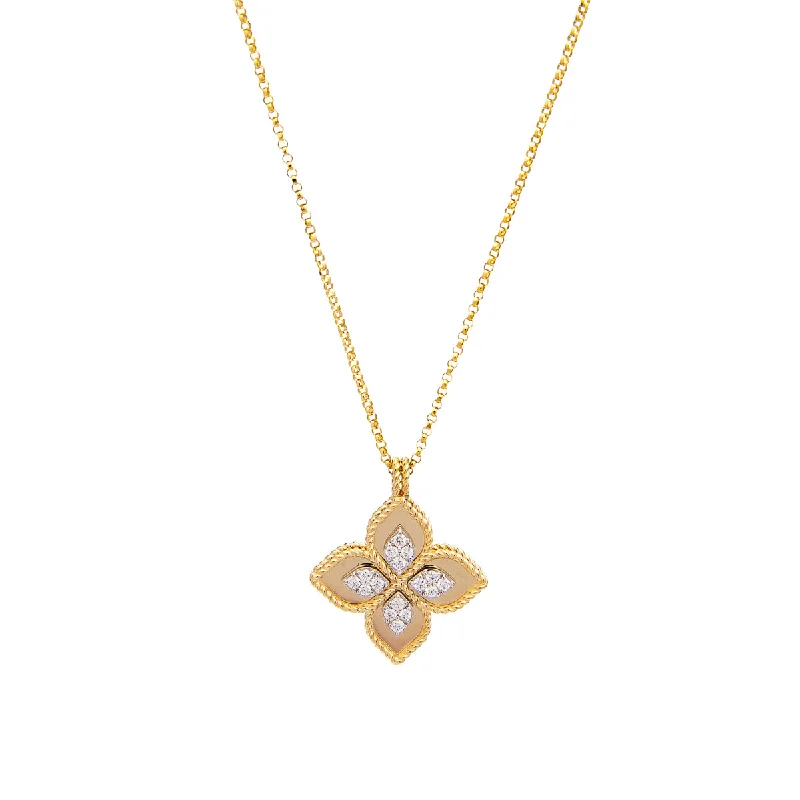 Beautiful necklaces and pendants with layered chains for a fashionable, chic look-Roberto Coin Princess Flower 18K Yellow Gold and Diamond Flower Pendant Necklace