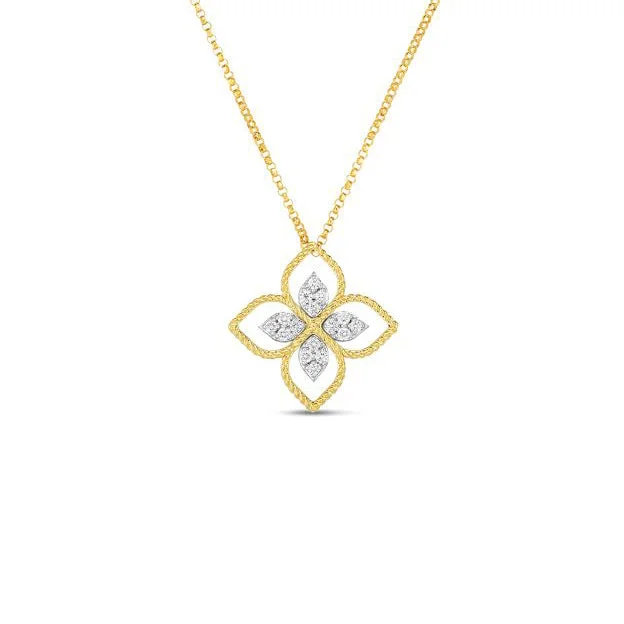 Best necklaces and pendants with intricate filigree for vintage-inspired elegance-Roberto Coin Princess Flower 18K Yellow Gold Principessa Flower Necklace with Diamonds