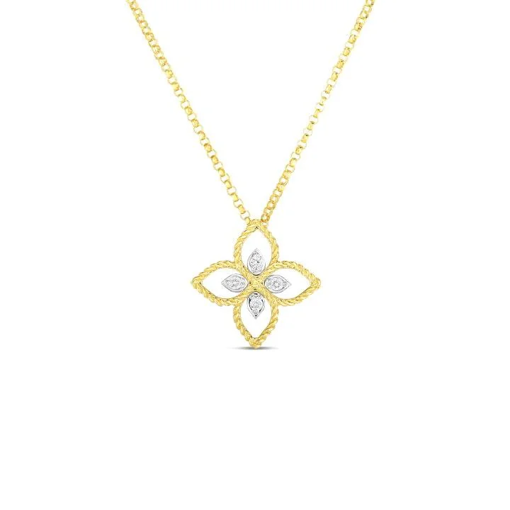 Best necklaces and pendants with heart-shaped lockets for a sentimental keepsake-Roberto Coin Princess Flower 18K Yellow Gold Small Principessa Flower Necklace with Diamonds