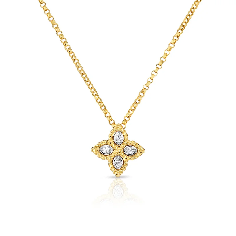 Necklaces and pendants with ocean-inspired designs for a refreshing, beachy feel-Roberto Coin Princess Flower Small 18K Yellow Gold and Diamond Accent Pendant