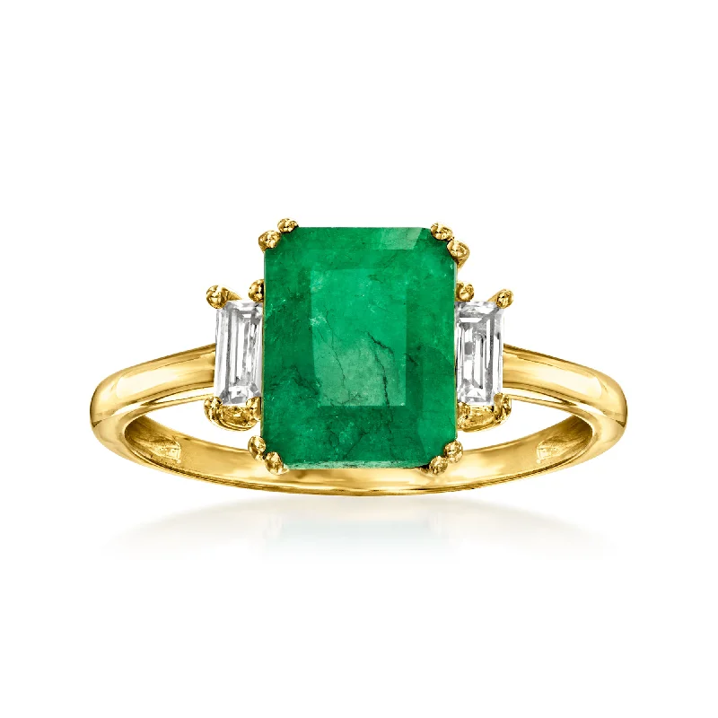 Vintage rings with engraved floral band designs -Ross-Simons Emerald and . White Topaz Ring in 18kt Gold Over Sterling