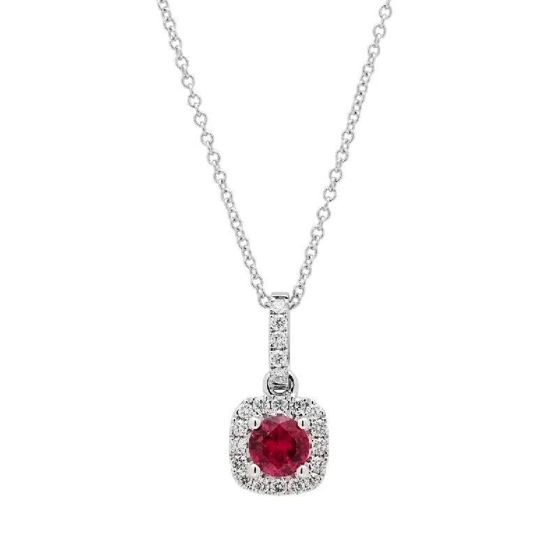 Best necklaces and pendants for weddings with matching designs for bride and groom-Ruby Necklace in 14kt White Gold with Diamonds (1/5ct tw)