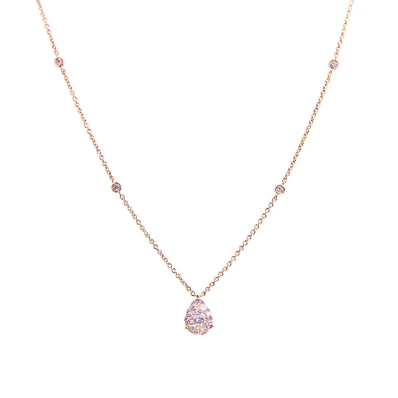 Stunning necklaces and pendants with birthstone pendants for a personal touch-Sabel Collection 14K Rose Gold Diamond Station and Pear Shaped Pendant Necklace