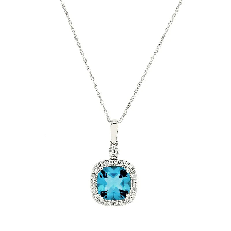 Best necklaces and pendants with floral designs for a feminine and elegant feel-Sabel Collection 14K White Gold Cushion Cut Blue Topaz Pendant