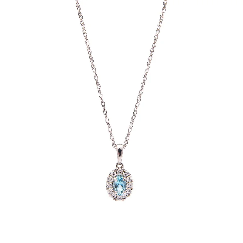 Necklaces and pendants with angel wing motifs for a spiritual, meaningful design-Sabel Collection 14K White Gold Oval Aquamarine and Diamond Halo Pendant