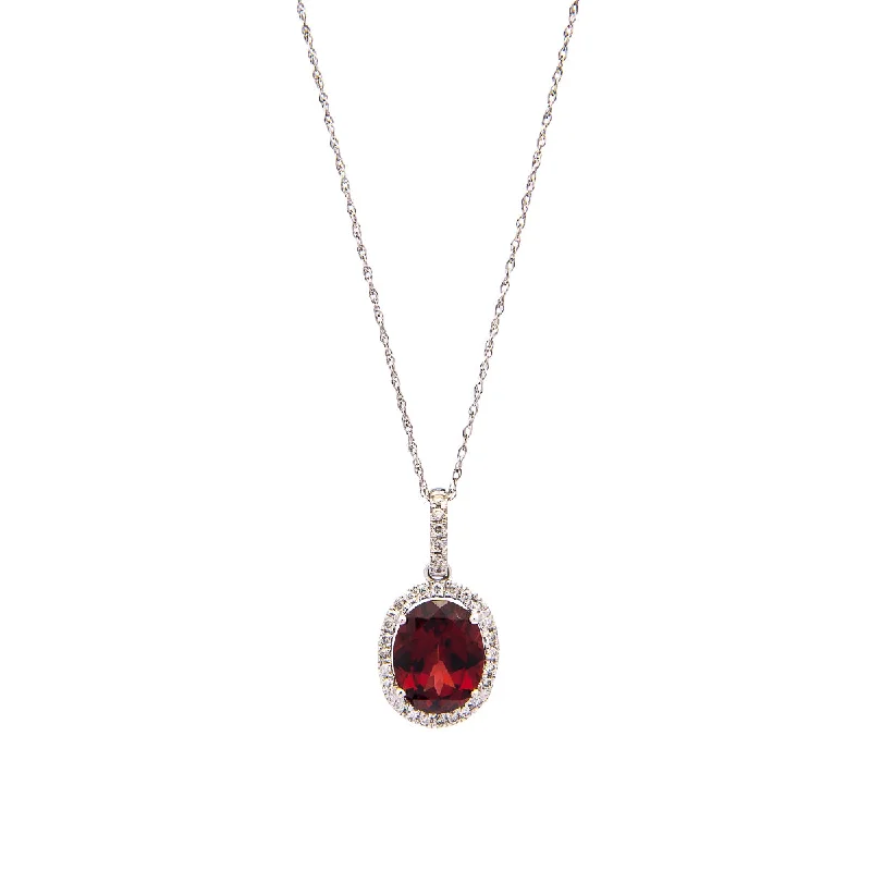 Personalized necklaces and pendants with name engravings for a custom touch-Sabel Collection 14K White Gold Oval Garnet and Diamond Pendant