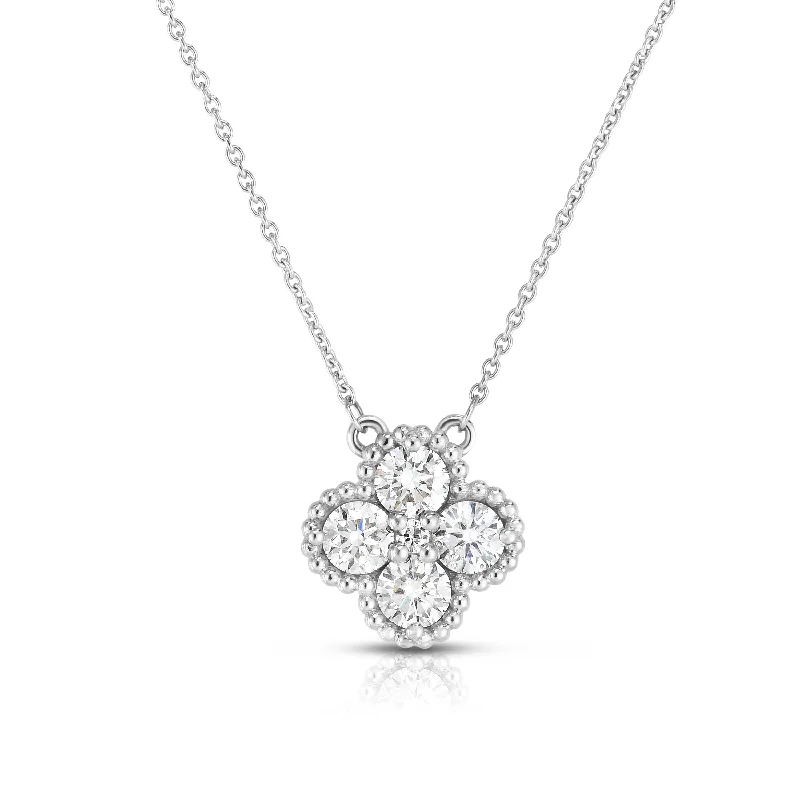 Necklaces and pendants with clear quartz for a pure and radiant look-Sabel Collection 14K White Gold Round Diamond Clover Necklace with Milgrain Accents