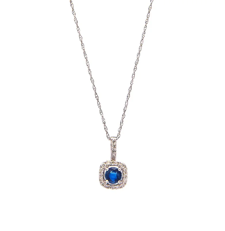 Trendy necklaces and pendants with statement pieces for a bold fashion statement-Sabel Collection 14K White Gold Round Sapphire Pendant