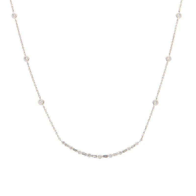 Beautiful necklaces and pendants with natural stones for an earthy, organic vibe-Sabel Collection 14K White Gold Six Bezel Set Diamond Stations with Curved Diamond Bar Necklace