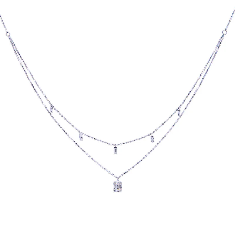 Best necklaces and pendants for everyday wear with minimalist designs-Sabel Collection 14K White Gold Two-Row Diamond Station Necklace