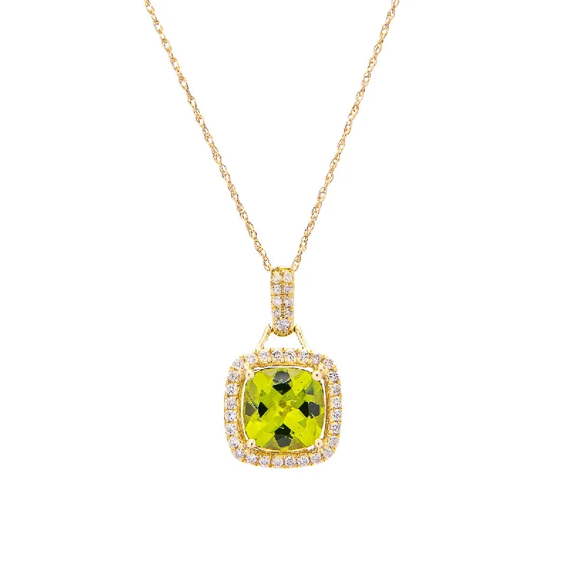 Best necklaces and pendants with zodiac signs for a celestial, astrology-inspired vibe-Sabel Collection 14K Yellow Gold Cushion Cut Peridot and Diamond Pendant