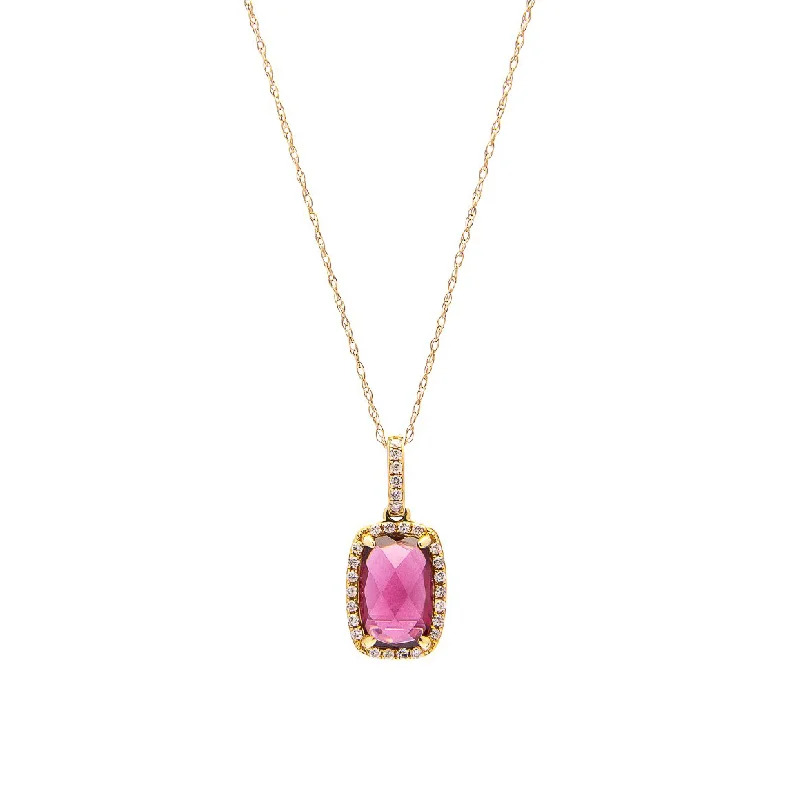 Elegant necklaces and pendants with diamond accents for added sparkle-Sabel Collection 14K Yellow Gold Cushion Cut Rhodolite Garnet and Diamond Pendant