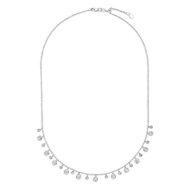 Unique necklaces and pendants with engraved messages for a sentimental gift-Sabel Collection 18K White Gold Bezel Set Diamond Dangle Station Necklace