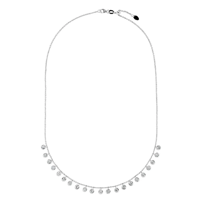 Layered necklaces and pendants for a trendy and fashionable stacked look-Sabel Collection 18K White Gold Bezel Set Diamond Dangle Station Necklace