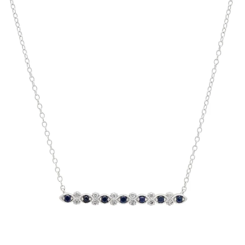 Best necklaces and pendants with sterling silver for an affordable yet stylish choice-Sapphire and Diamond Bar Necklace in 10kt White Gold with Diamonds (1/10ct tw)