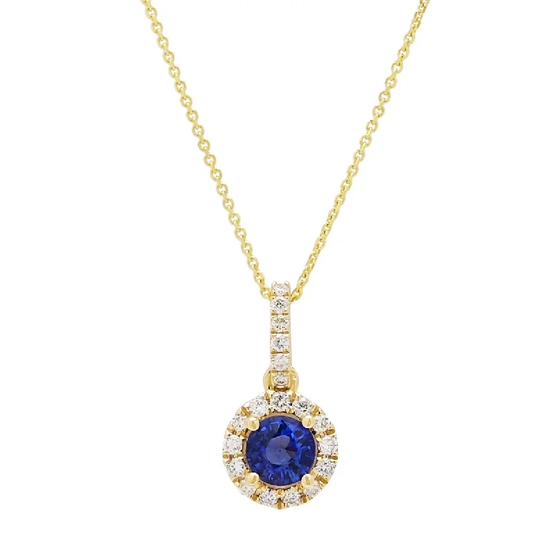 Unique necklaces and pendants with vintage-inspired designs for timeless appeal-Sapphire Halo Necklace in 14kt Yellow Gold with Diamonds (1/7ct tw)