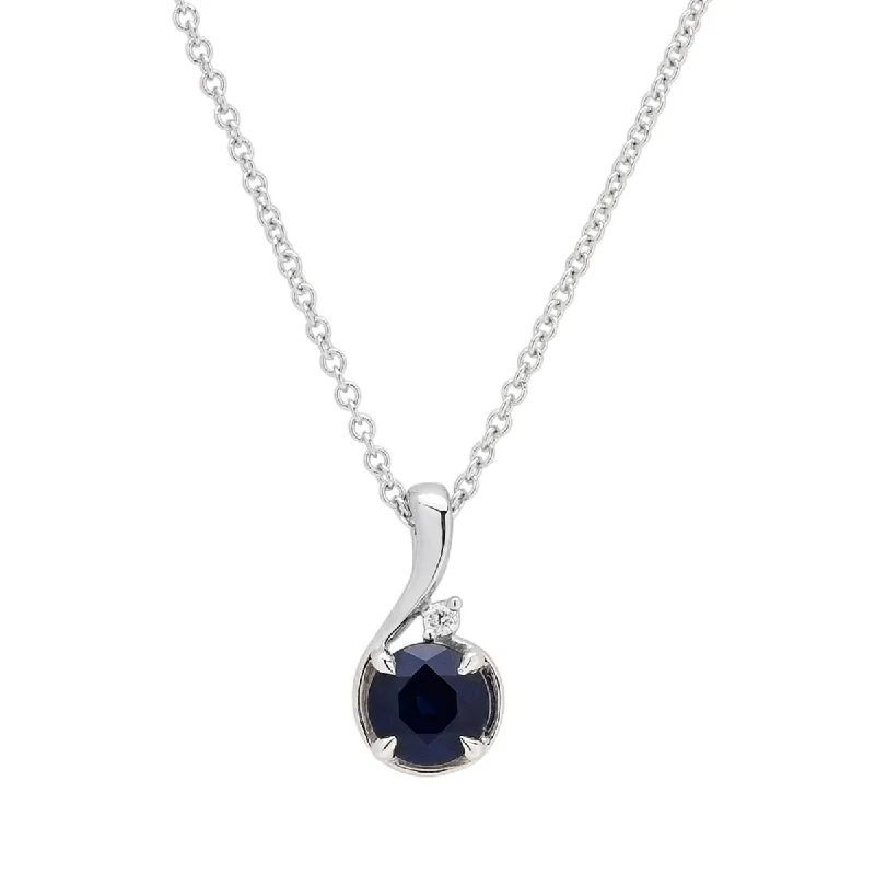 Necklaces and pendants with personalized charms for a custom piece of jewelry-Sapphire Necklace in 18kt White Gold with Diamond (.01ct)