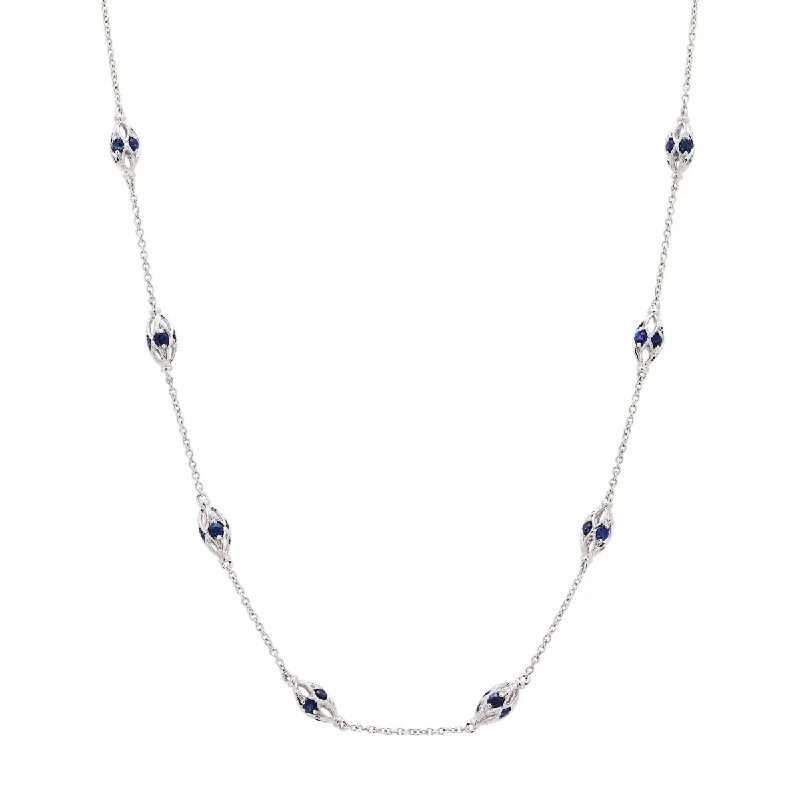 Best necklaces and pendants with art deco elements for a vintage, glamorous design-Sapphire Station Necklace in 14kt White Gold