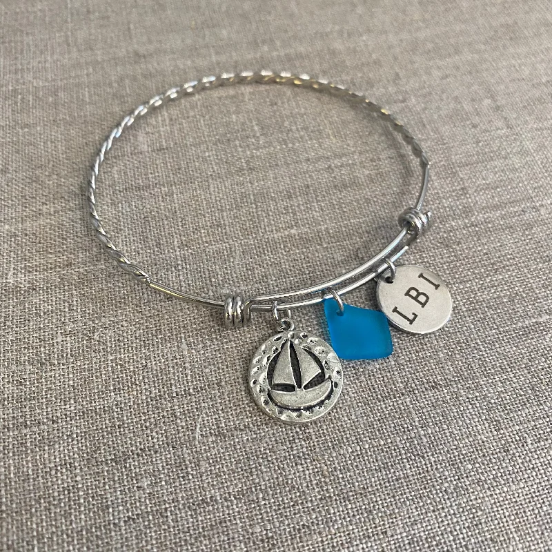 Best bangle bracelets with engraved birthstones for a personalized, meaningful gift-Set Sail Beach Bangle