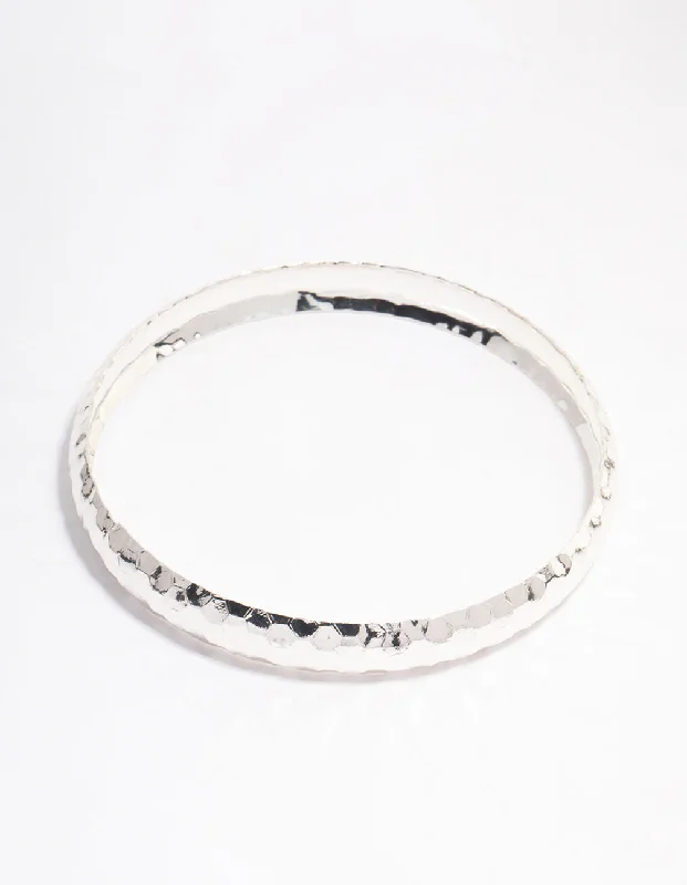 Best bangle bracelets with braided designs for a textured and sophisticated look-Silver Thin Hammered Bangle